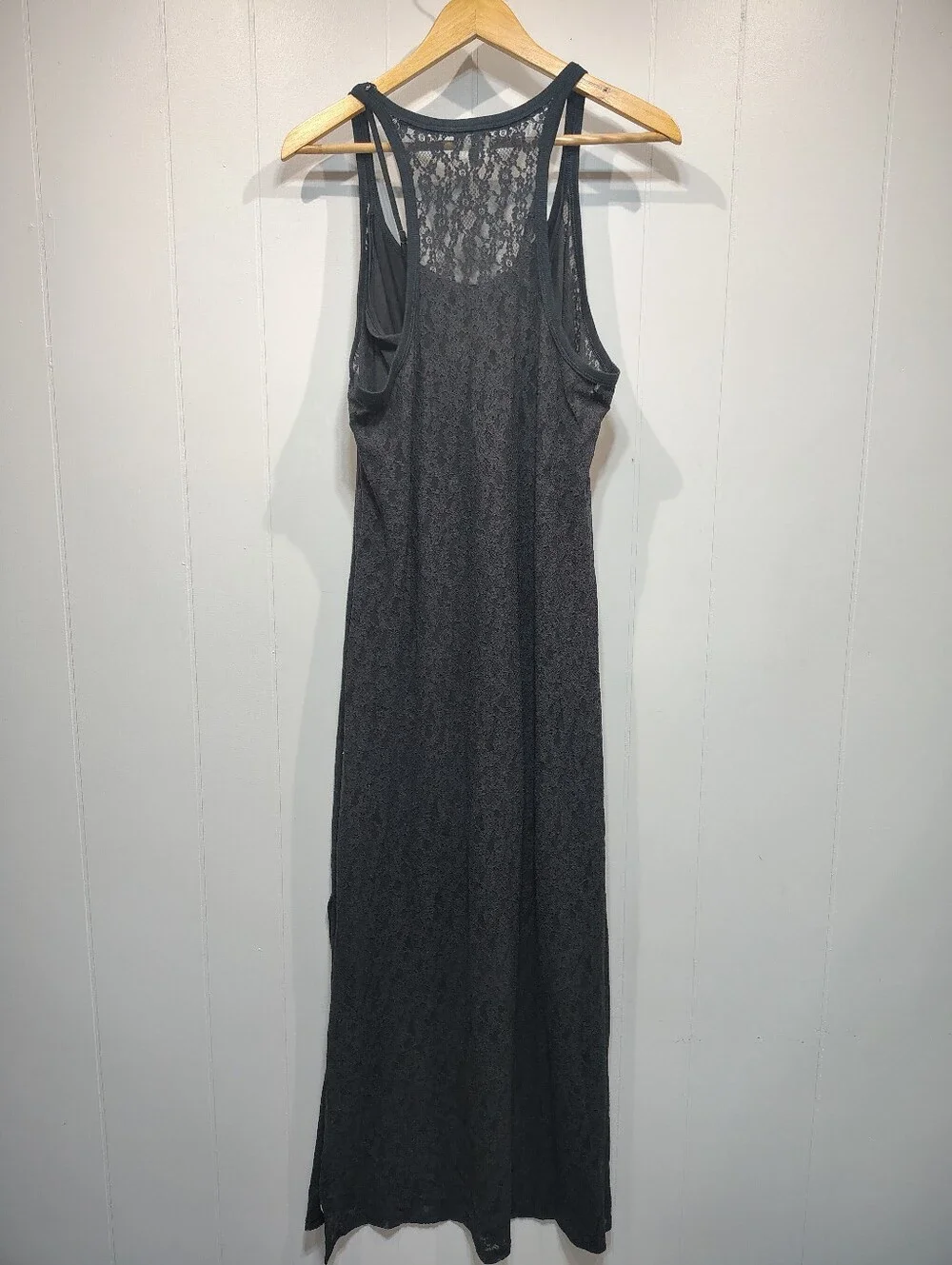 Aerie Black Lace Maxi Dress XL Sheer Overlay Slip Boho Festival Resort Vacation - Picture 8 of 11